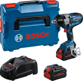 배터리와 충전기가 포함된 Bosch GDS 18V-1600 임팩트 렌치 세트.