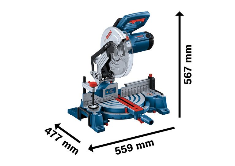 각도 눈금이 있는 Bosch GCM 254 마이터 톱.
