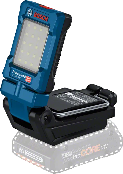 LED 패널이 장착된 Bosch GLI 18V-800 무선 작업 조명.