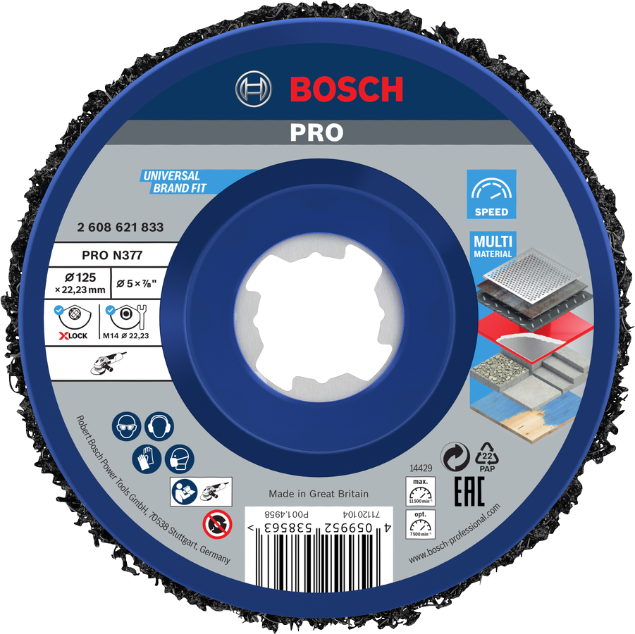 Bosch PRO N377 세척 디스크 125mm 다양한 소재에 사용 가능한 X-Lock.