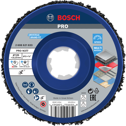 PRO N377 클리닝 디스크, 125mm, 22.23mm, X-Lock Bosch PRO N377 세척 디스크 125mm 다양한 소재에 사용 가능한 X-Lock.