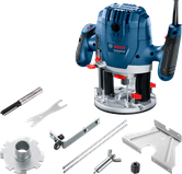 Bosch GOF 13-8 플런지 라우터와 액세서리.