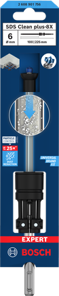 EXPERT SDS Clean plus-8X 해머 드릴 비트 6 x 100 x 225 Bosch SDS 클린 플러스-8X 6×100×225 mm 해머 드릴 비트.