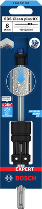 EXPERT SDS Clean plus-8X 해머 드릴 비트 8 x 100 x 225 Bosch 8×100×225 mm SDS 클린 플러스-8X 해머 드릴 비트.