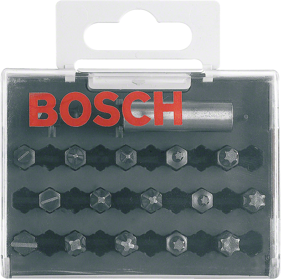 다양한 헤드가 포함된 Bosch 스크루드라이버 비트 세트 (케이스 포함).