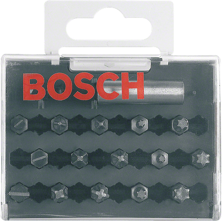 다양한 헤드가 포함된 Bosch 스크루드라이버 비트 세트 (케이스 포함).
