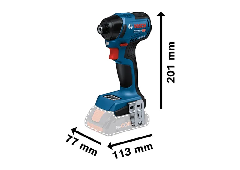 Bosch GDR 18V-220 C 임팩트 드라이버, 높이 201mm.