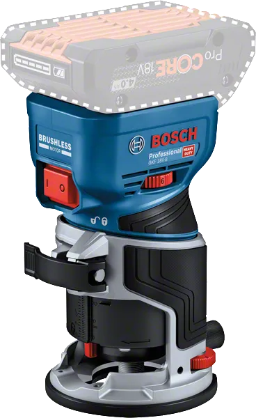 브러시리스 모터가 장착된 Bosch GKF 18V-8 무선 팜 라우터.