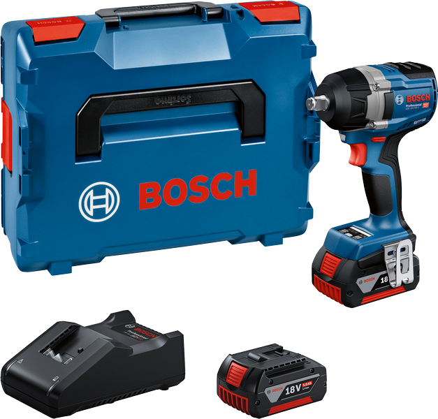 케이스가 포함된 Bosch GDS 18V-750 무선 충격 렌치 세트.