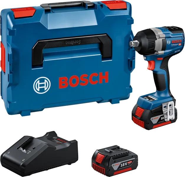 케이스가 포함된 Bosch GDS 18V-750 무선 충격 렌치 세트.