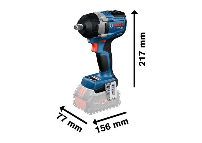 Bosch GDS 18V-750 C 무선 충격 렌치 치수.