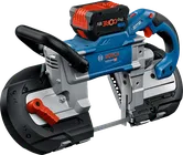 인체공학적 손잡이가 달린 Bosch GCB 18V-127 무선 밴드톱.