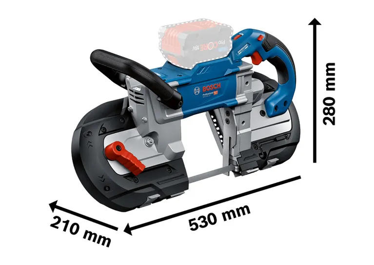 Bosch GCB 18V-127 무선 밴드톱의 크기 치수입니다.
