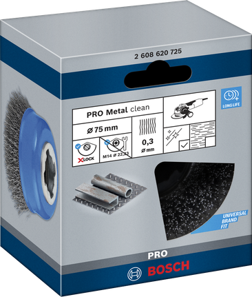 PRO Metal clean X-Lock 컵 브러시, 75 x 0.3mm Bosch PRO 메탈클린 X-Lock 컵 브러시 75×0.3mm.