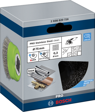 Bosch PRO 스테인리스 스틸 75×0.3mm X-Lock 컵 브러시.