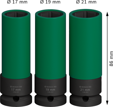 Bosch PRO 임팩트 소켓 세트 (초심도 1/2인치) 3개.