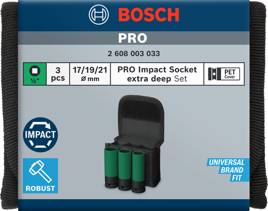 Bosch PRO 임팩트 소켓 세트 1/2인치 엑스트라 딥 3개.