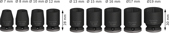 Bosch PRO 임팩트 소켓 세트 3/8인치, 9개.