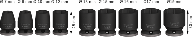 PRO Impact 소켓 세트, 3/8", 일반, 9개 Bosch PRO 임팩트 소켓 세트 3/8인치 9개.