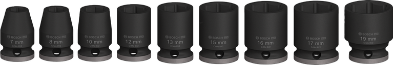 PRO Impact 소켓 세트, 3/8", 일반, 9개 Bosch PRO 임팩트 소켓 세트 3/8인치 9개, 다양한 사이즈.