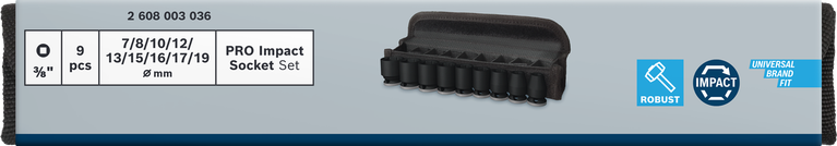 PRO Impact 소켓 세트, 3/8", 일반, 9개 Bosch PRO 임팩트 소켓 세트 3/8″ 9개.