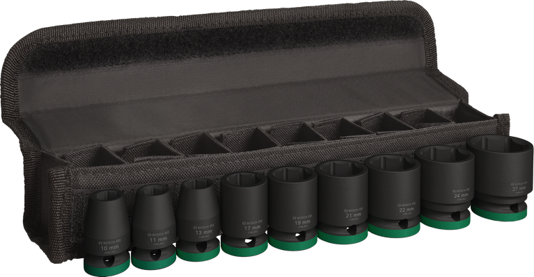 PRO Impact Socket Set, 1/2", 스탠다드, 9종 Bosch PRO 임팩트 소켓 세트 1/2인치, 9개입.