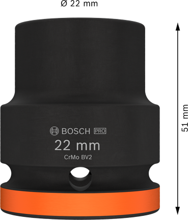 PRO Impact Socket, 3/4", 22mm, 스탠다드 3/4" 드라이브가 있는 Bosch PRO 임팩트 소켓 22mm.