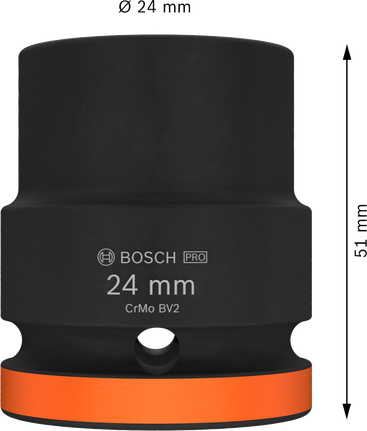 PRO Impact Socket, 3/4", 24mm, 스탠다드 오렌지색 링이 달린 Bosch PRO Impact 소켓 24mm.