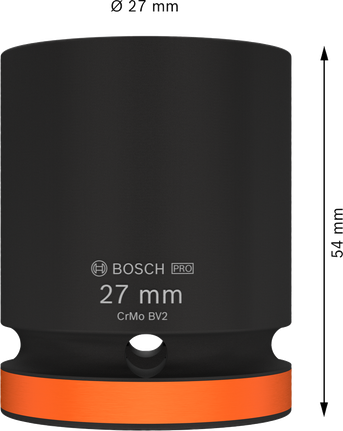 PRO Impact Socket, 3/4", 27mm, 스탠다드 3/4" 드라이브용 Bosch PRO 임팩트 소켓 27mm.