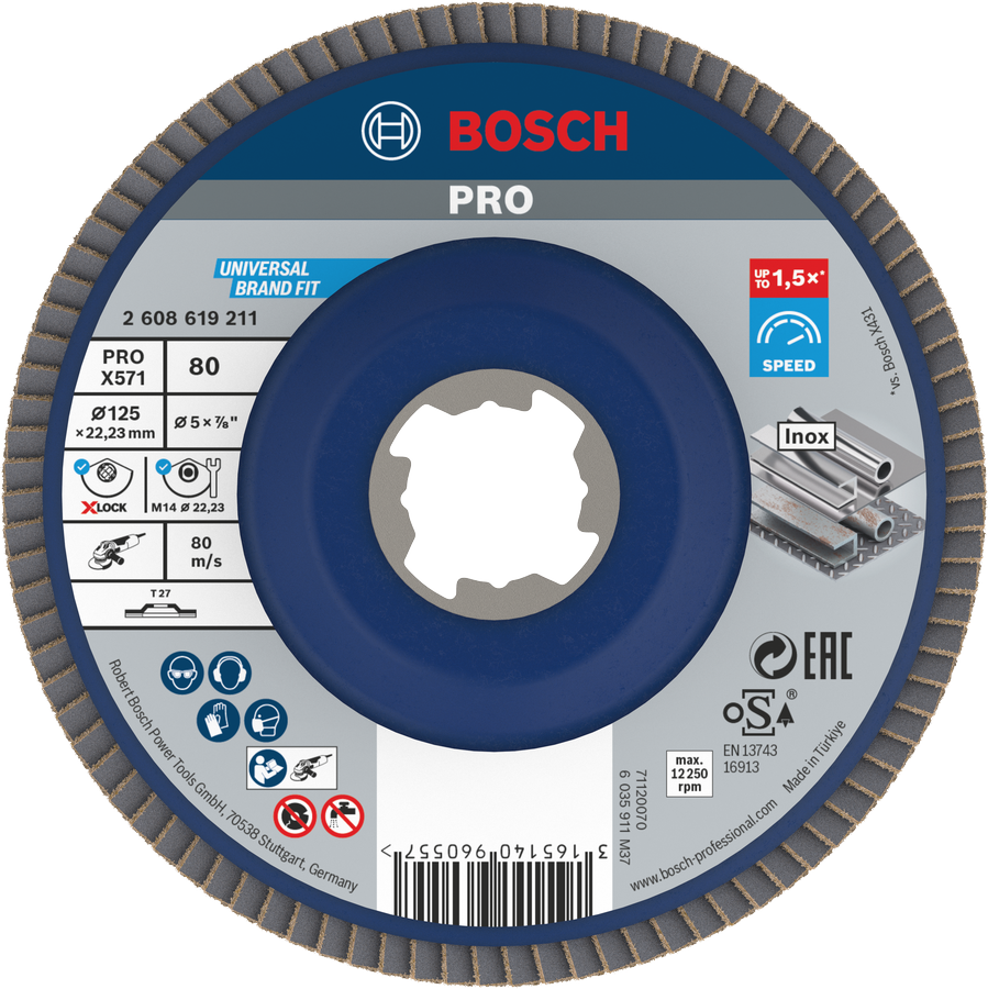 Bosch PRO X571 플랩 디스크 125mm G80 금속 연삭용.