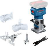 액세서리가 포함된 Bosch GLF 18V-8 무선 라미네이트 트리머.