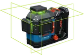 녹색 선이 있는 Bosch GLL 18V-120-33 CG 레이저 레벨링 도구.