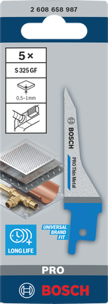 PRO Thin Metal S325GF 날, 1.25 x 7 x 85mm, 5개 Bosch PRO Thin Metal S 325 GF 블레이드 85mm 5개.