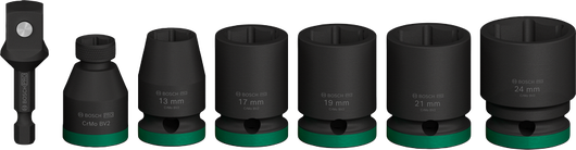 Bosch PRO 임팩트 소켓 세트(어댑터 1/2인치 포함) 7개.