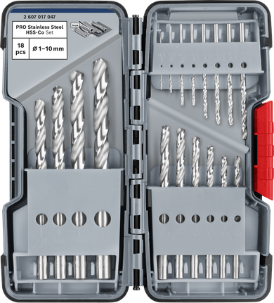 Bosch PRO 메탈 HSS-G 트위스트 드릴 비트 세트 (18개입, 케이스 포함).