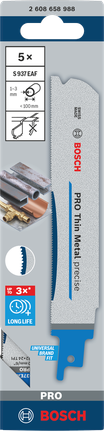 PRO Thin Metal precise S937EAF 날, 1.1 x 25 x 150mm, 5개 Bosch PRO Thin Metal 정밀 S937EAF 톱날 5개 1.1×25×150 mm.