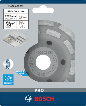 PRO Concrete 연마 헤드, 50 x 125mm, 22.23mm Bosch PRO 콘크리트 연삭 헤드 125mm.