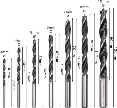 Bosch PRO 우드 브래드 포인트 드릴 비트 세트, 7가지 사이즈.