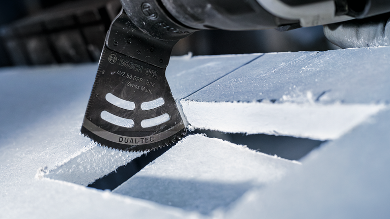 PRO AYZ 53 BPB 멀티커터 날, 53 x 40mm 단단한 소재의 시트에 직사각형 구멍을 자르는 진동식 멀티툴입니다.