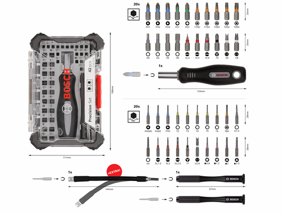 Bosch 정밀 드라이버 비트 세트 43개(케이스 포함).