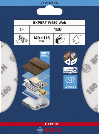 EXPERT W480 Web 1/4 핸드 샌딩 시트, 115 x 140mm, G180 Bosch 핸드 샌딩 시트 140×115mm G180.