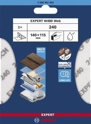 EXPERT W480 Web 1/4 핸드 샌딩 시트, 115 x 140mm, G240 Bosch 핸드 샌딩 시트 240 G240 140×115mm.