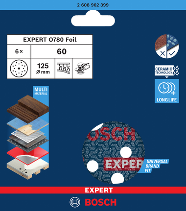 EXPERT O780 포일 샌딩 디스크, 125mm, G60 Bosch EXPERT O780 125mm 60그릿 샌딩 디스크