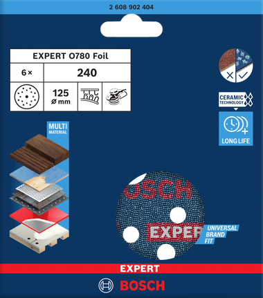 EXPERT O780 포일 샌딩 디스크, 125mm, G240 Bosch EXPERT O780 포일 샌딩 디스크 125mm G240