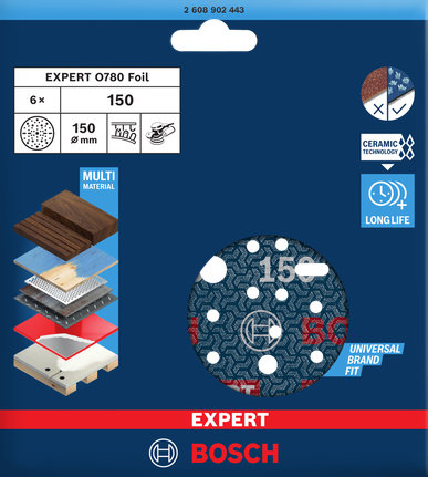 EXPERT O780 포일 샌딩 디스크, 150mm, G150 Bosch 150mm Expert O780 샌딩 디스크
