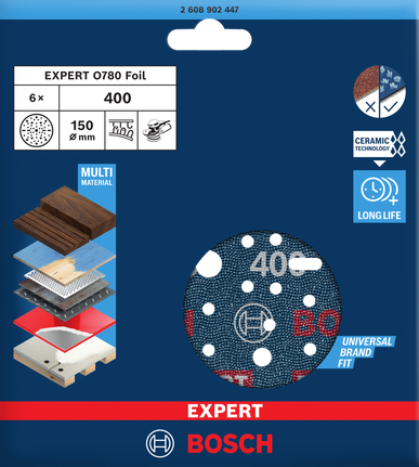 EXPERT O780 포일 샌딩 디스크, 150mm, G400 Bosch EXPERT O780 150mm G400 샌딩 디스크