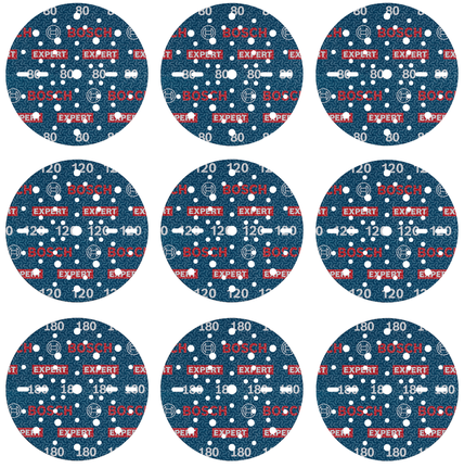 EXPERT O780 포일 샌딩 디스크 세트, 150mm, G80(3개), G120(3개), G180(3개), 총 9개 Bosch EXPERT O780 포일 샌딩 디스크 세트, 150mm 다양한 그릿.