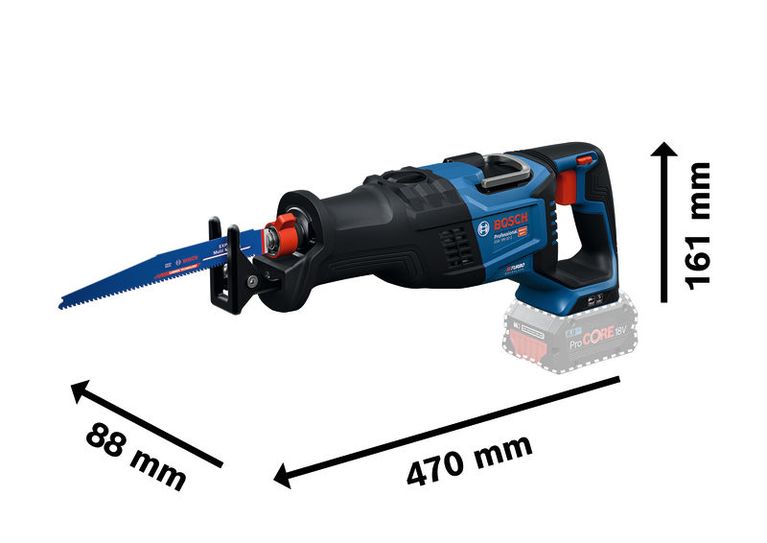 Bosch GSA 18V-32-2 왕복톱의 크기 치수입니다.