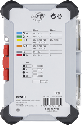 Bosch 엑스트라 하드 스크루드라이버 비트 세트 43개 전시.