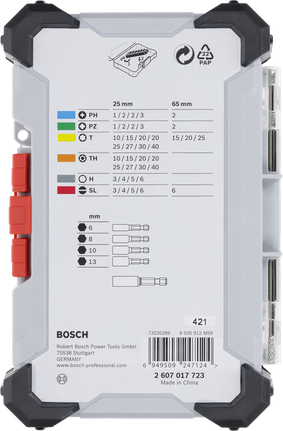 Bosch 엑스트라 하드 스크루드라이버 비트 세트 43개 전시.